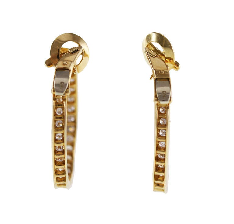 Van Cleef & Arpels Diamond Gold Hoop Earrings In Excellent Condition In Atlanta, GA