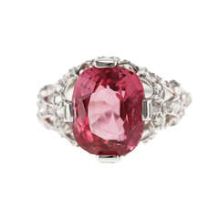 Edwardian Pink Spinel, Diamond and Platinum Ring