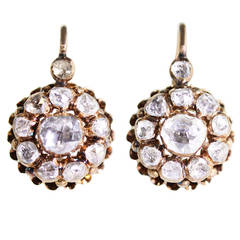 Antique Diamond Gold Cluster Pendant Earrings