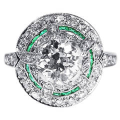Genuine Art Deco Emerald Diamond Platinum Engagement Ring 11