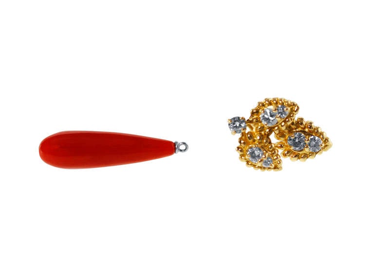 Women's Coral Diamond and Gold Day and Night Pendant Earrings