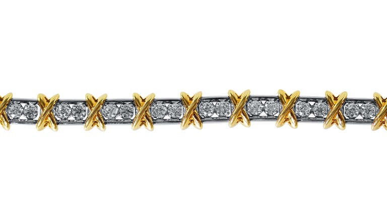 Women's Tiffany & Co. Schlumberger Diamond Gold Platinum 36 Stone Bracelet