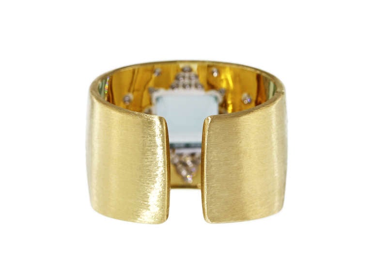 Women's Buccellati Aquamarine Diamond Gold Wide Cuff Bracelet