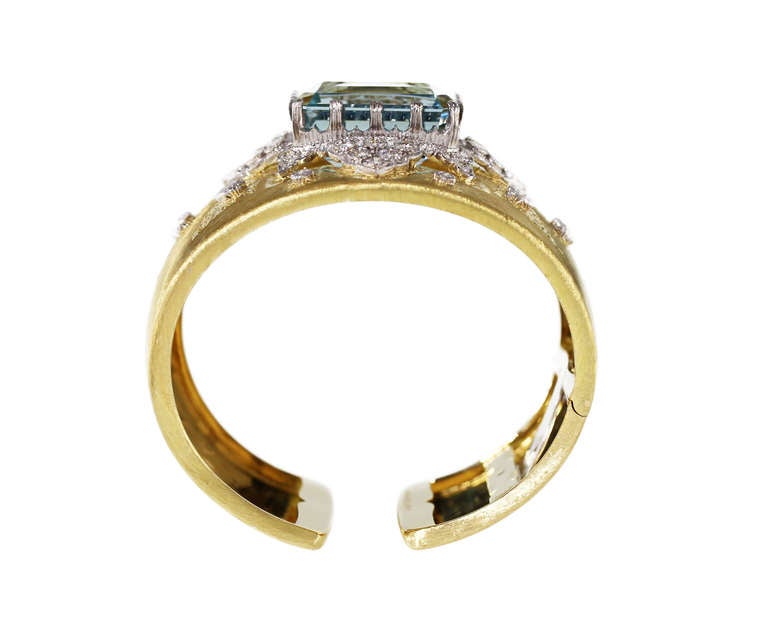 Buccellati Aquamarine Diamond Gold Wide Cuff Bracelet 1