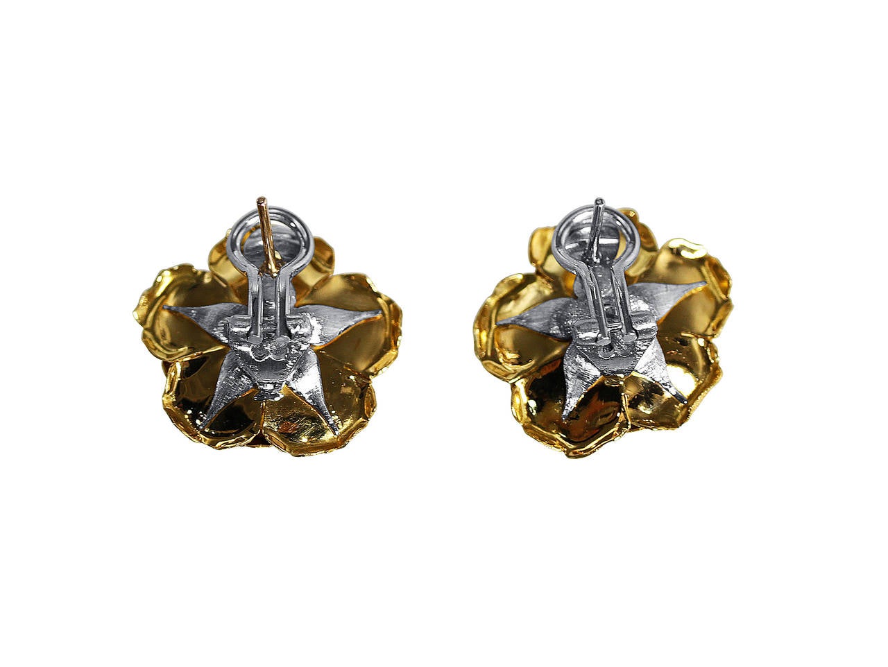 Buccellati Diamond Two Color Gold Flower Earclips In Excellent Condition In Atlanta, GA
