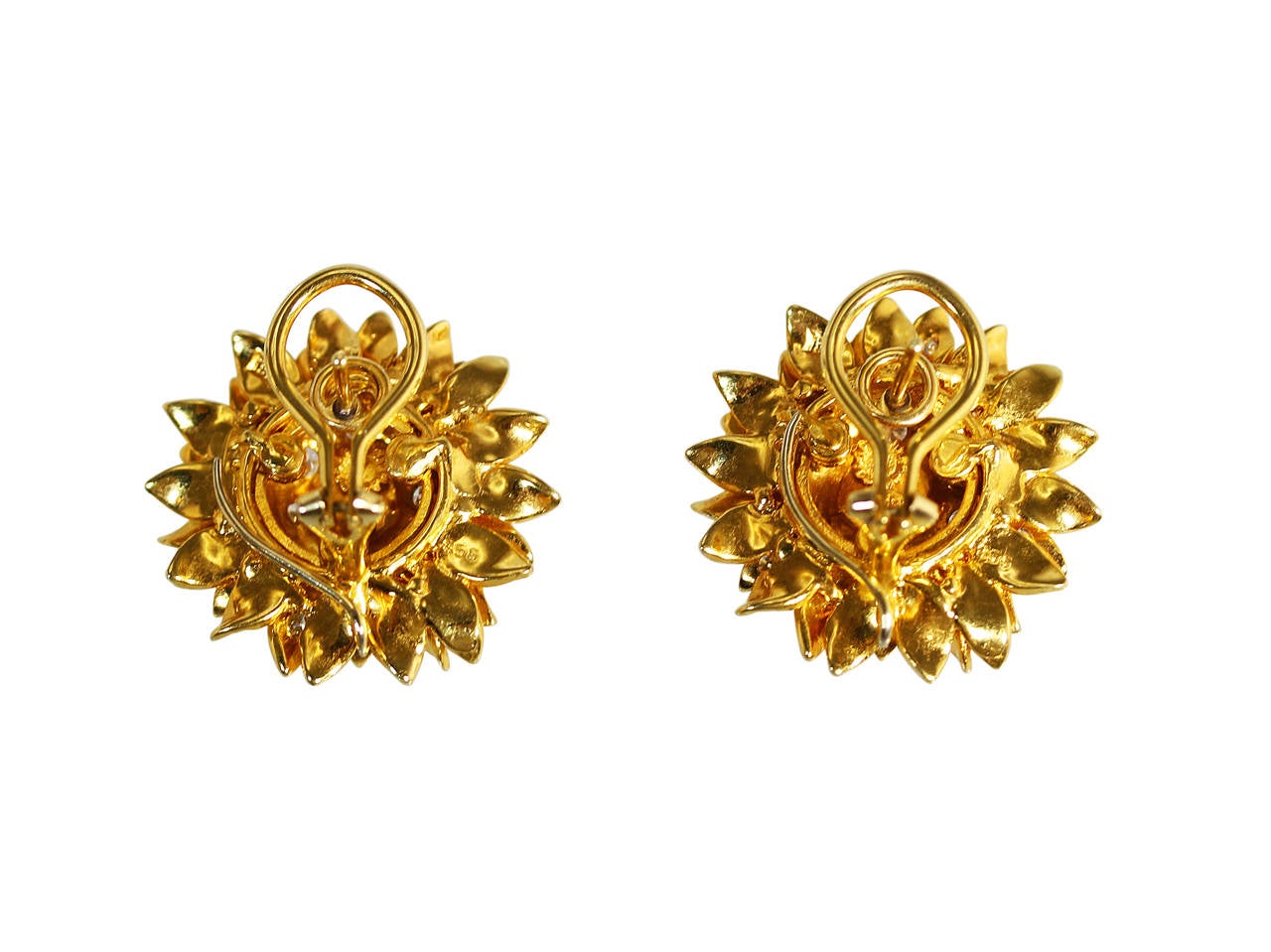 Asprey Diamond Gold Sunflower Earclips In Excellent Condition In Atlanta, GA