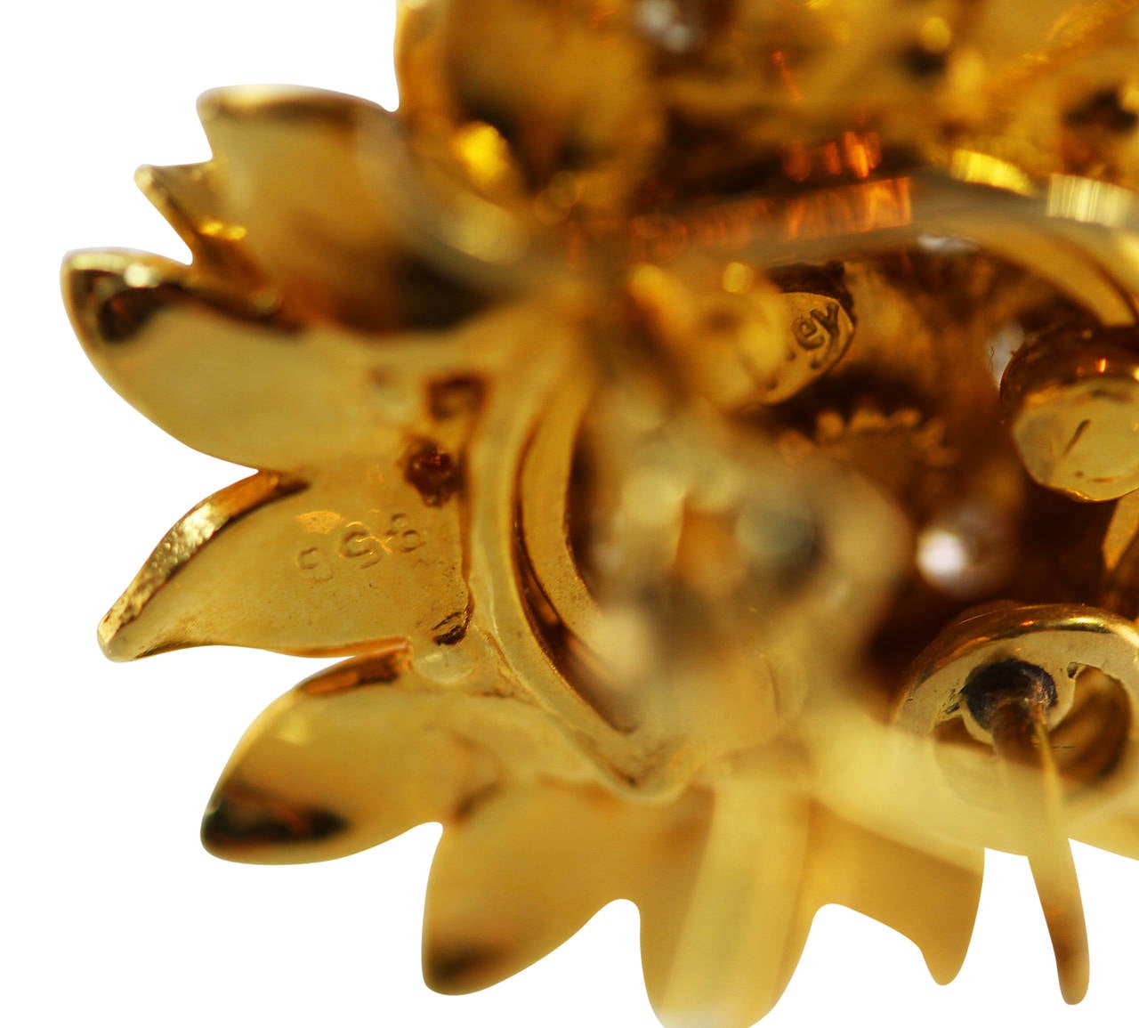 Women's Asprey Diamond Gold Sunflower Earclips