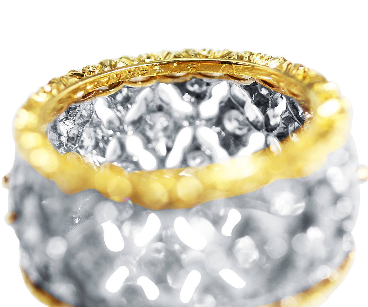 Women's Buccellati Diamond Two-Tone Gold Band Ring For Sale