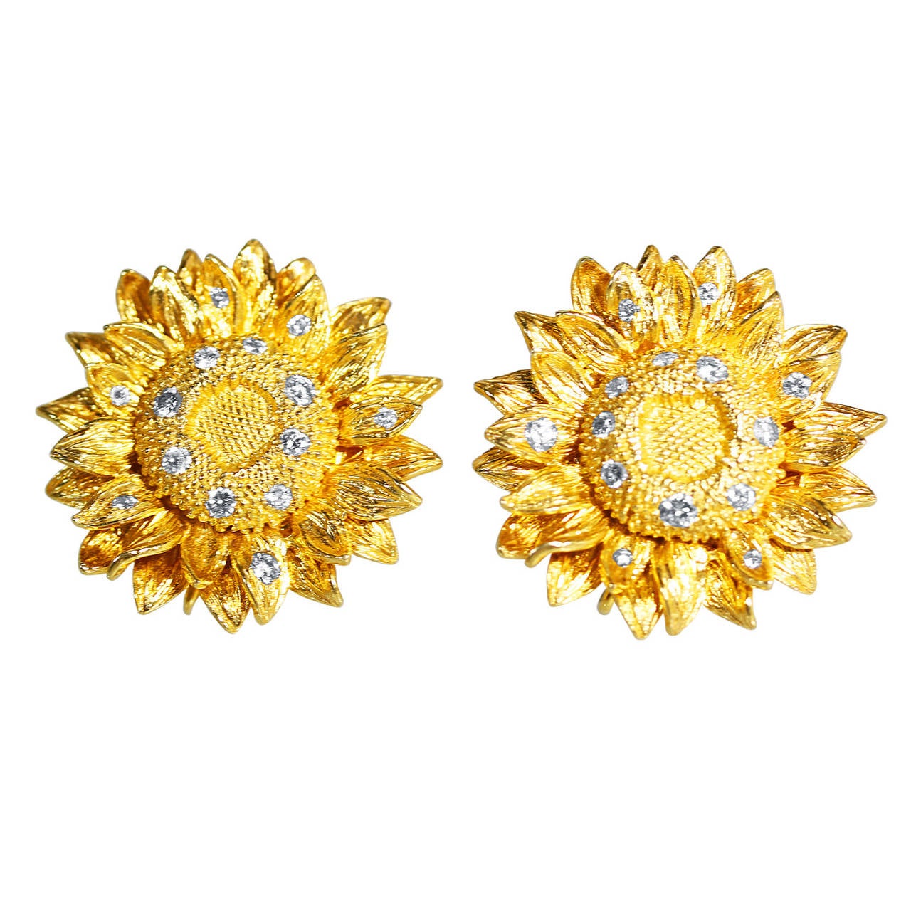 Asprey Diamond Gold Sunflower Earclips