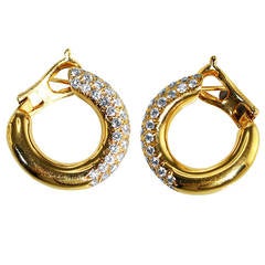 Van Cleef & Arpels Diamond Gold Hoop Earclips