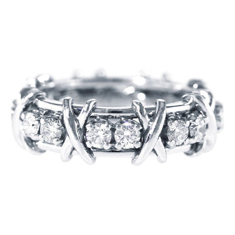 Tiffany & Co. Schlumberger Diamond Platinum Band Ring For Sale