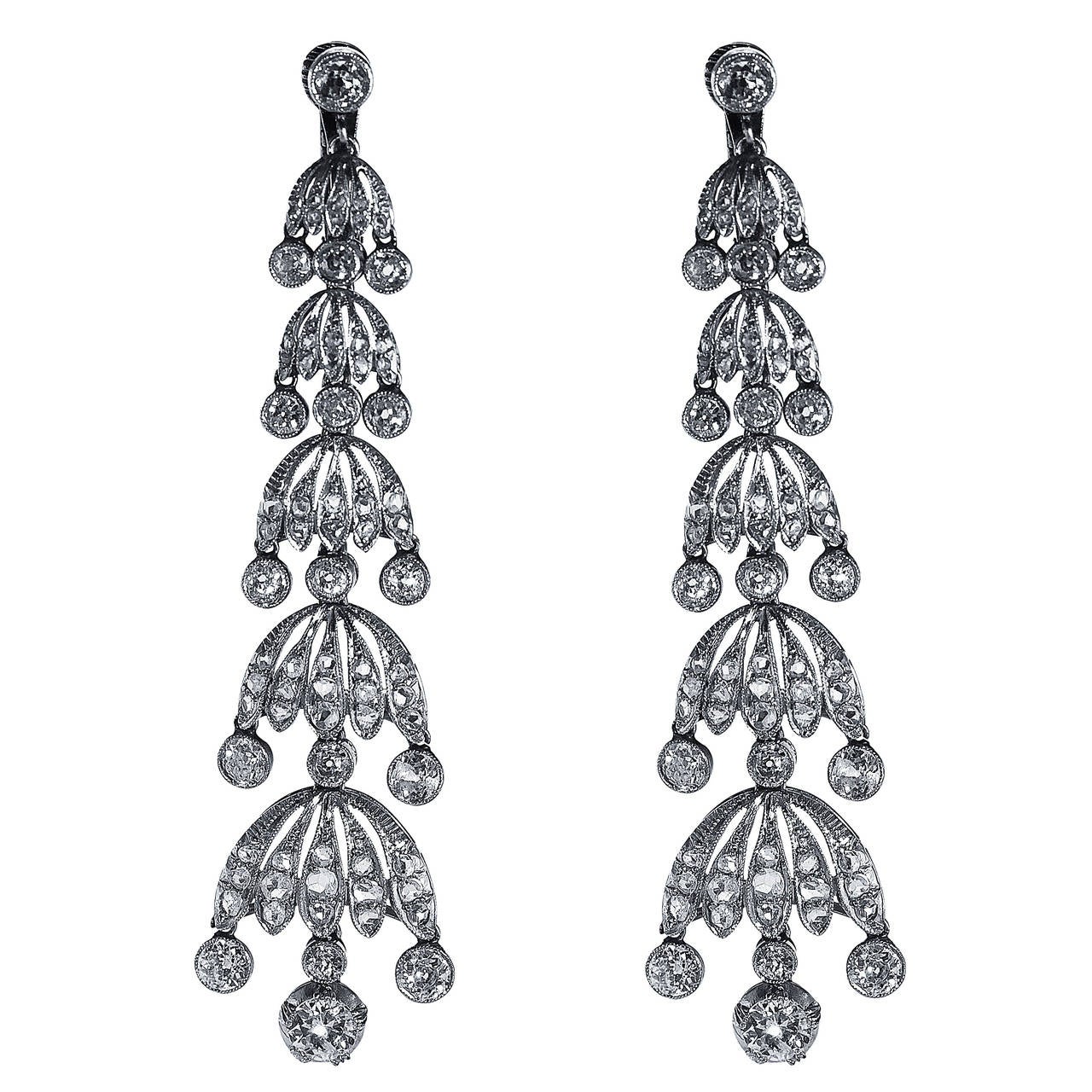 Edwardian Elegant Diamond Platinum Pendant Earclips