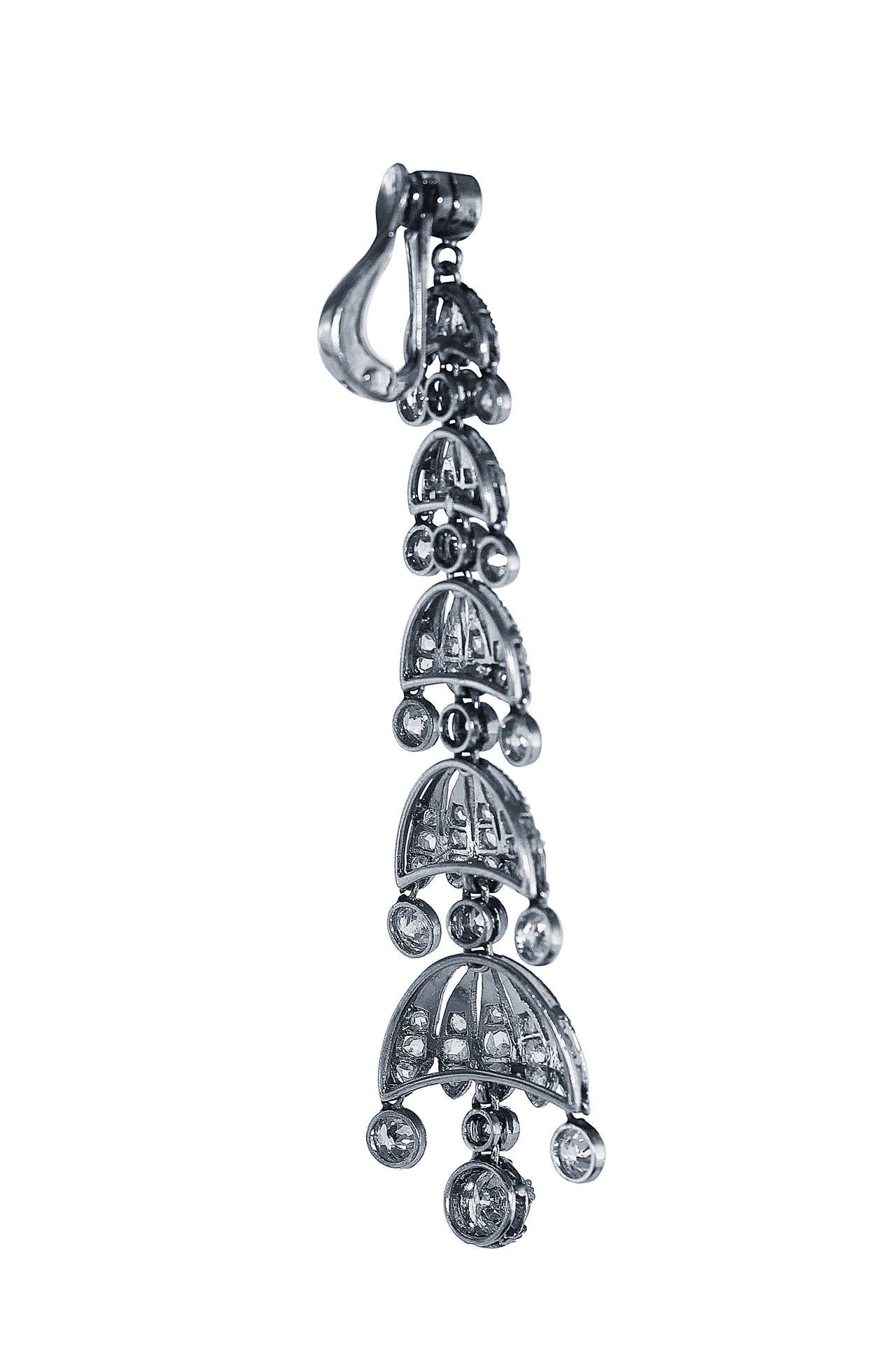 Belle Époque Edwardian Elegant Diamond Platinum Pendant Earclips