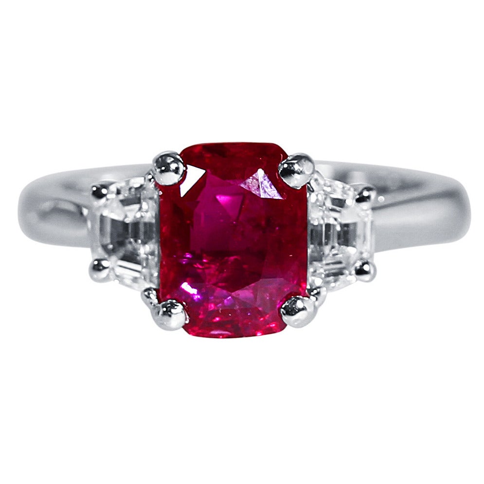 Burma Ruby, Diamond and Platinum Ring For Sale