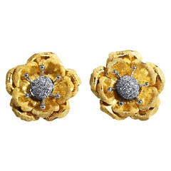 Buccellati Diamond Two Color Gold Flower Earclips