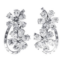 Pear Shape Diamond Platinum Floral Earclips