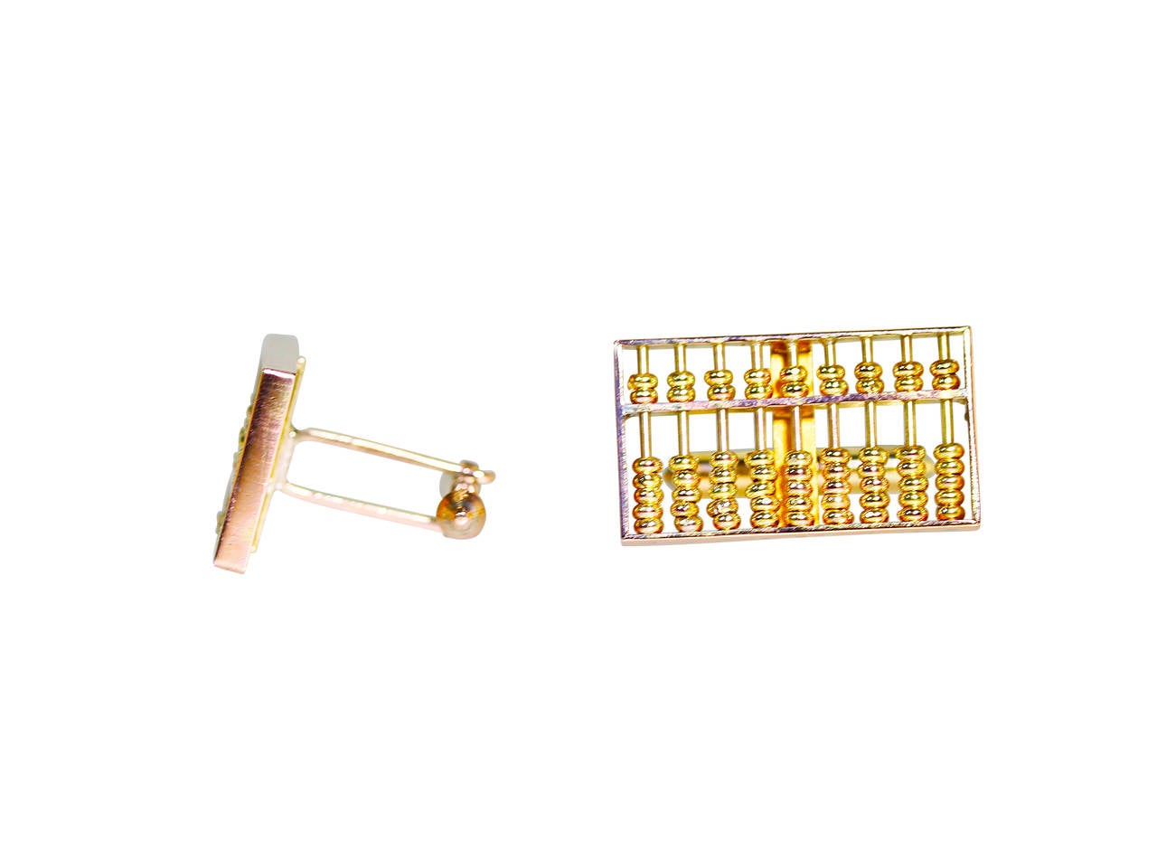 Pair of 14 karat yellow gold abacus cufflinks, designed as full working abacus, gross weight 11.0 grams, measuring 1 by 1/2 by 3/4 inch.