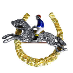 Enamel Silver Diamond Gold Equestrian Pin