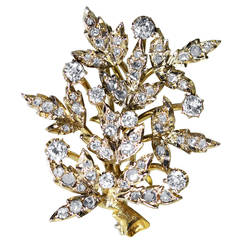 Vintage 1940s Buccellati Diamond Silver Gold Thistle Brooch