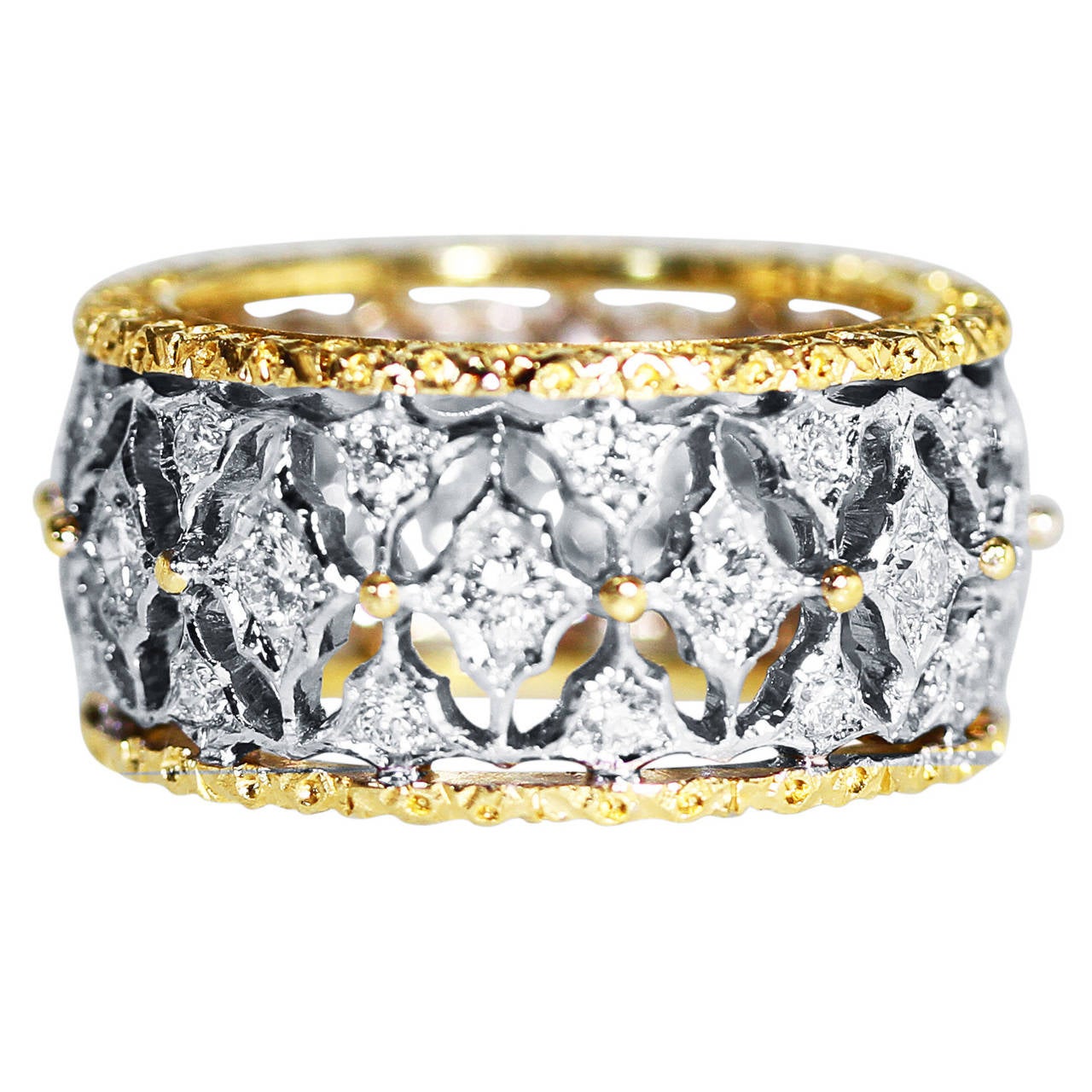 Buccellati Diamond Two-Tone Gold Band Ring For Sale