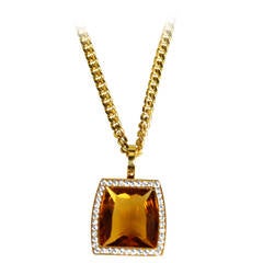 Cartier Citrine Diamond Gold Pendant Necklace