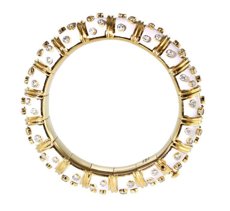 Tiffany & Co. Schlumberger White Enamel Diamond Bangle Bracelet
