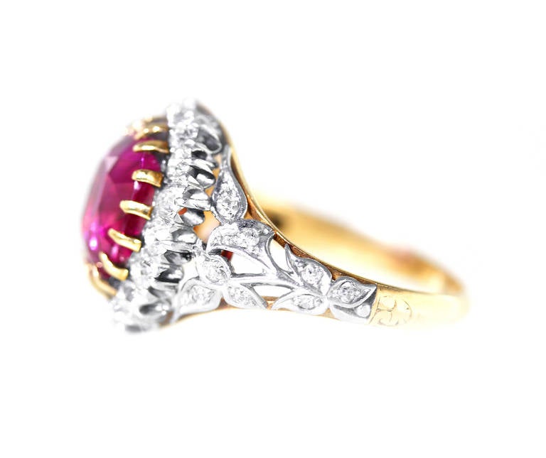 Edwardian Late 19th Century No Heat Burma Ruby Diamond Gold Ring
