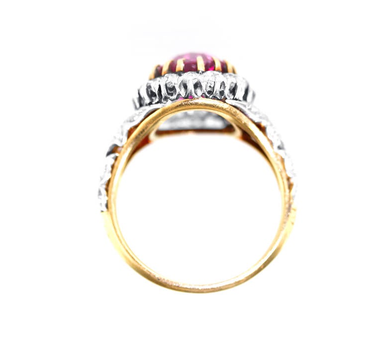 Women's Late 19th Century No Heat Burma Ruby Diamond Gold Ring