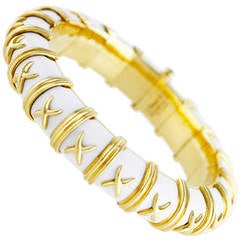 Tiffany & Co. Schlumberger White Enamel Gold Bangle Bracelet