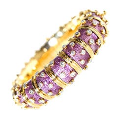 Tiffany & Co. Schlumberger Rare Lilac Enamel Diamond Gold Bangle Bracelet