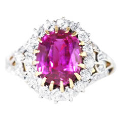 Late 19th Century No Heat Burma Ruby Diamond Gold Ring