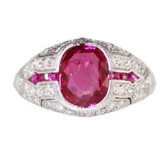 Art Deco No Heat Burma Ruby Diamond Platinum Ring