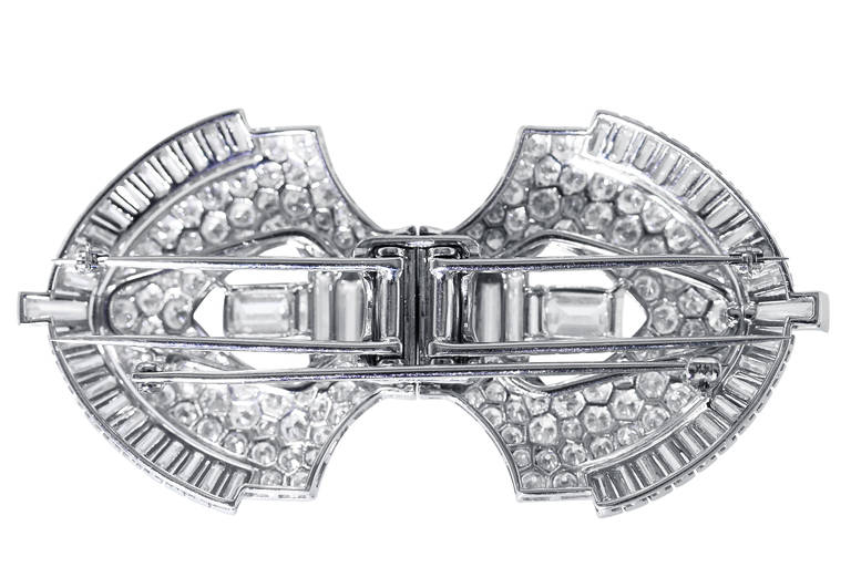 Art Deco Diamond Platinum Double-Clip Brooch