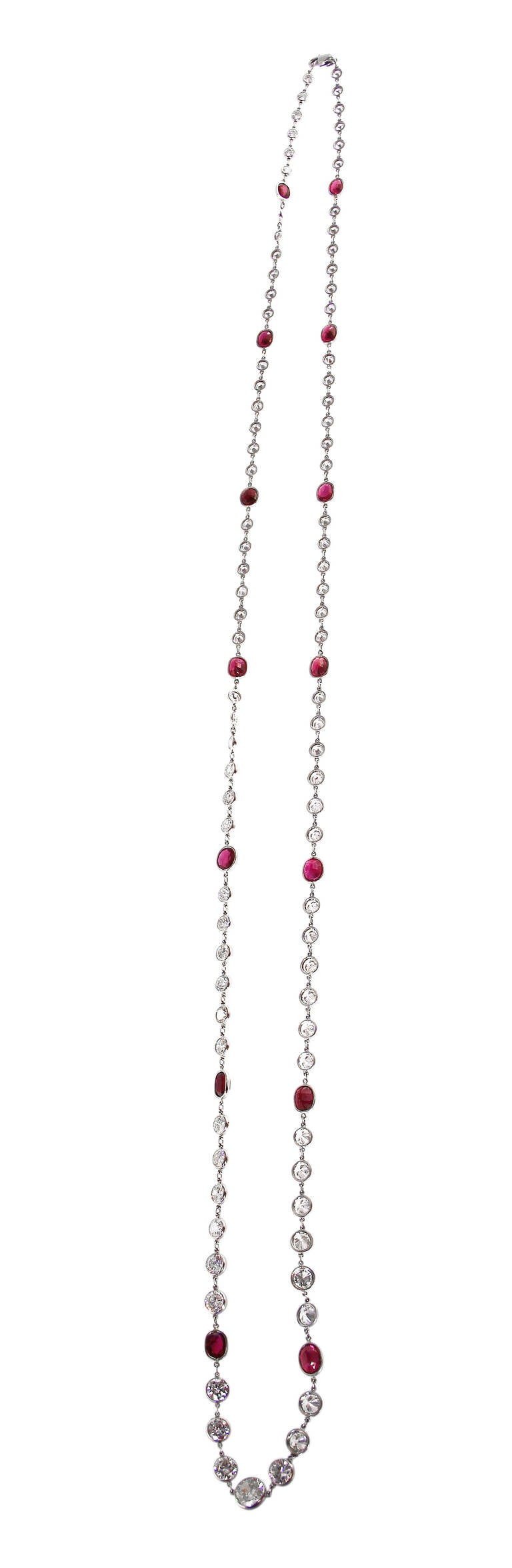 Ruby Diamond Platinum Long Chain Necklace In Excellent Condition In Atlanta, GA