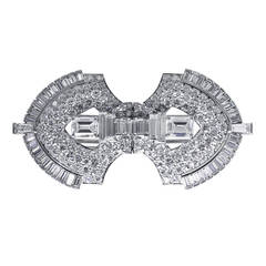 Art Deco Diamond Platinum Double-Clip Brooch