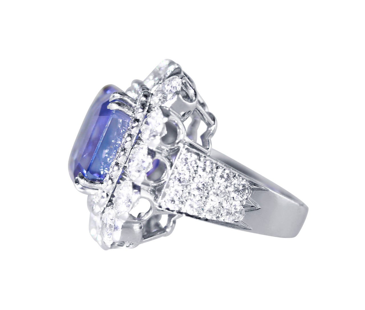 David Webb Ceylon Sapphire Diamond Platinum Ring In Excellent Condition In Atlanta, GA