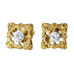 Buccellati Diamond Yellow Gold Stud Earrings