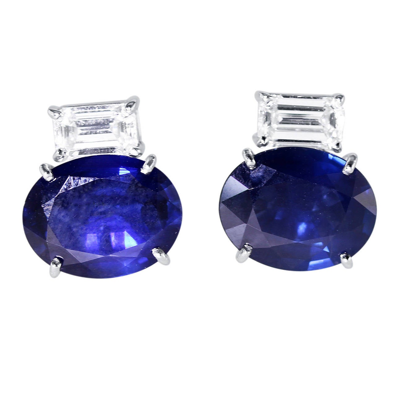 Sapphire Diamond Platinum Stud Earrings at 1stDibs