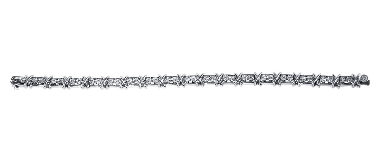 Tiffany & Co. Schlumberger Diamond Platinum 36 Stone Bracelet In Excellent Condition For Sale In Atlanta, GA