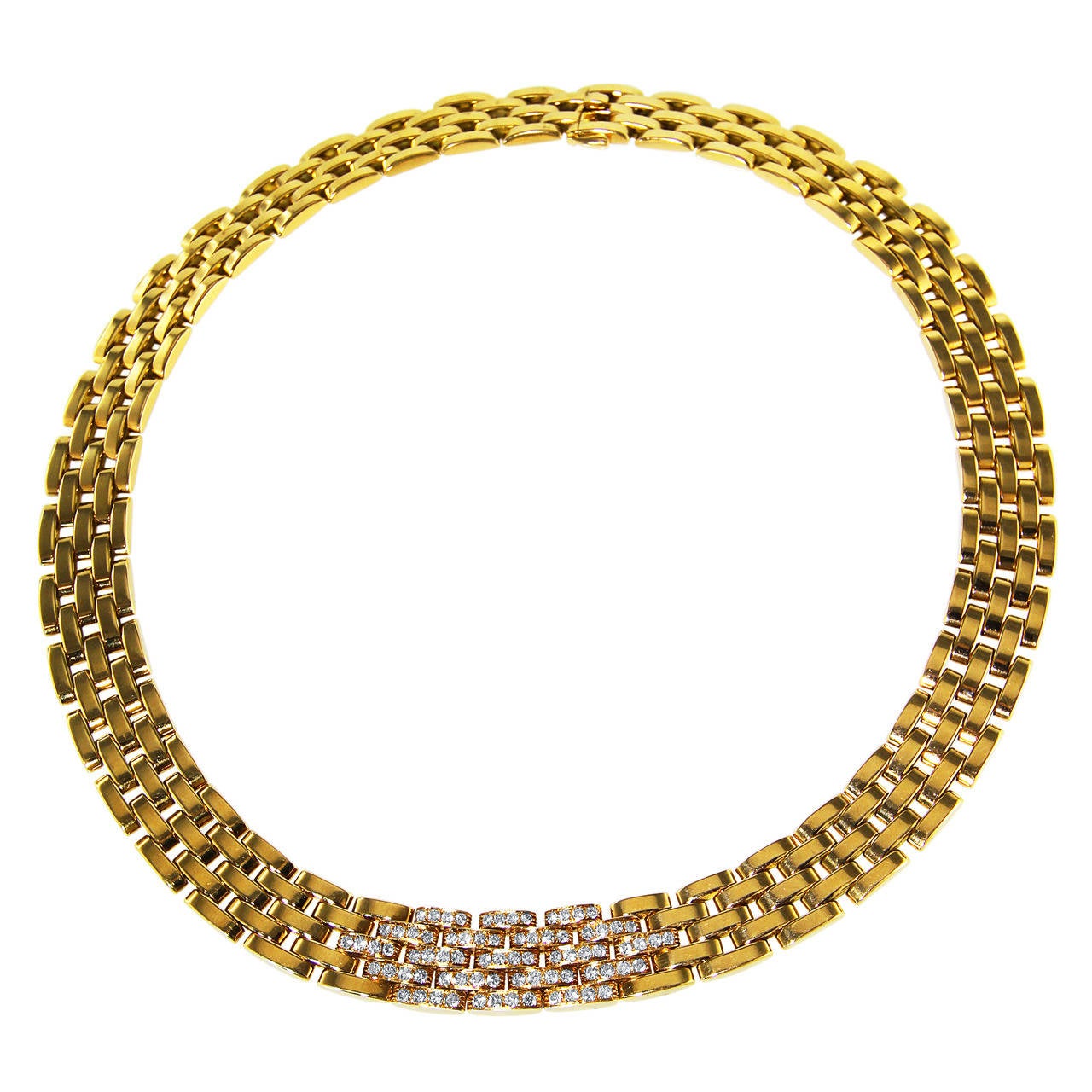Cartier Diamond Gold Panthere Necklace For Sale