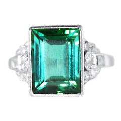 Art Deco Green Tourmaline Diamond Platinum Ring