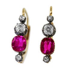 Burma Ruby Diamond Silver-Topped Gold Earrings