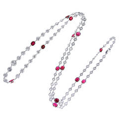 Ruby Diamond Platinum Long Chain Necklace