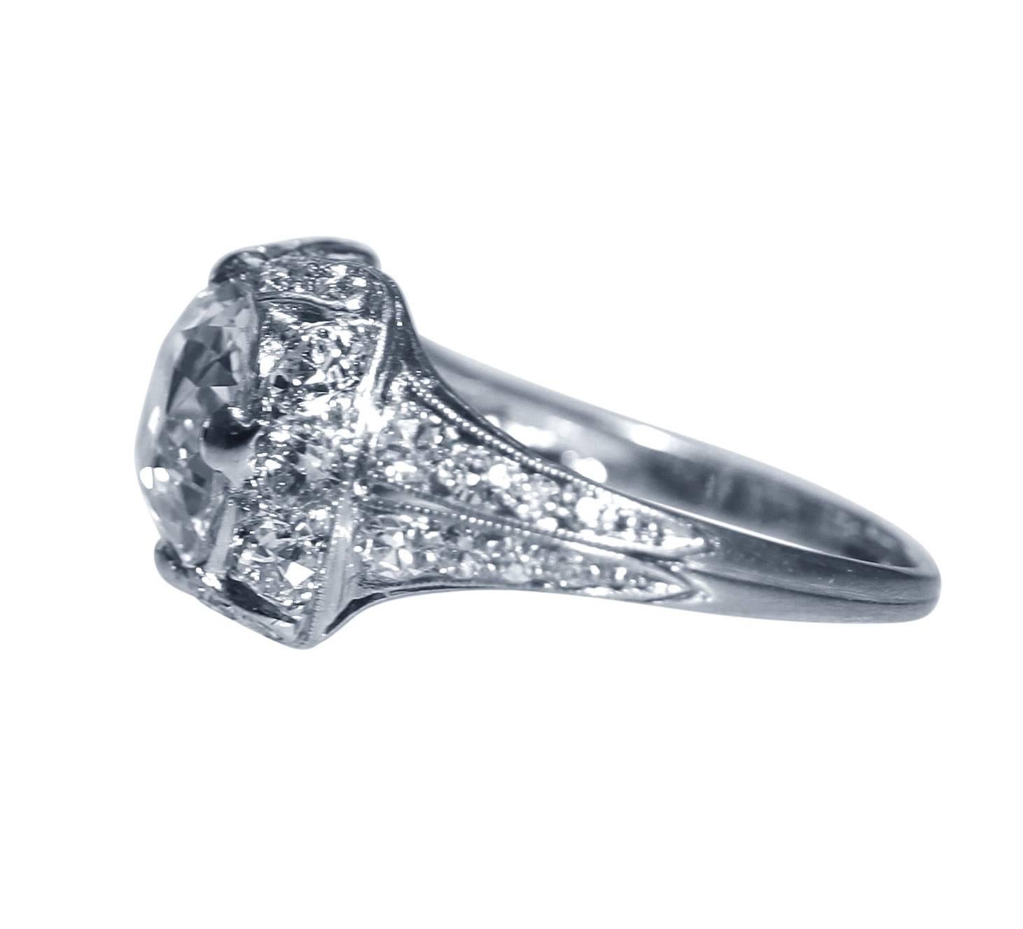 Edwardian 2.38 Carat Diamond and Platinum Ring In Excellent Condition In Atlanta, GA