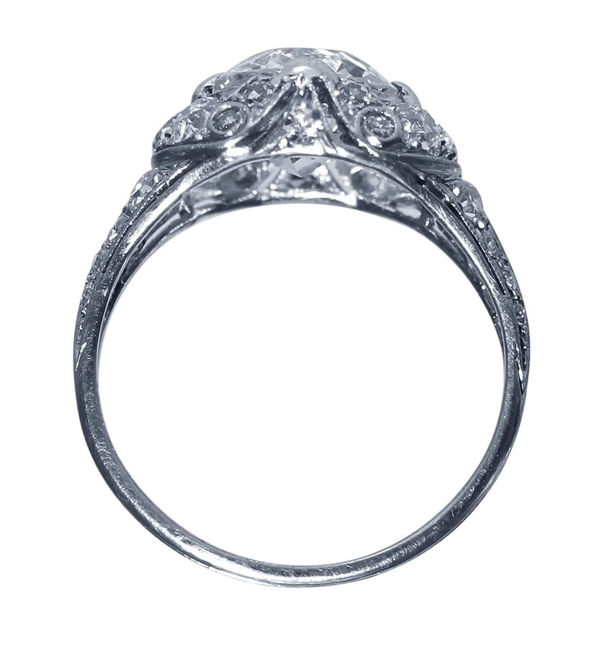 Edwardian 2.38 Carat Diamond and Platinum Ring 1