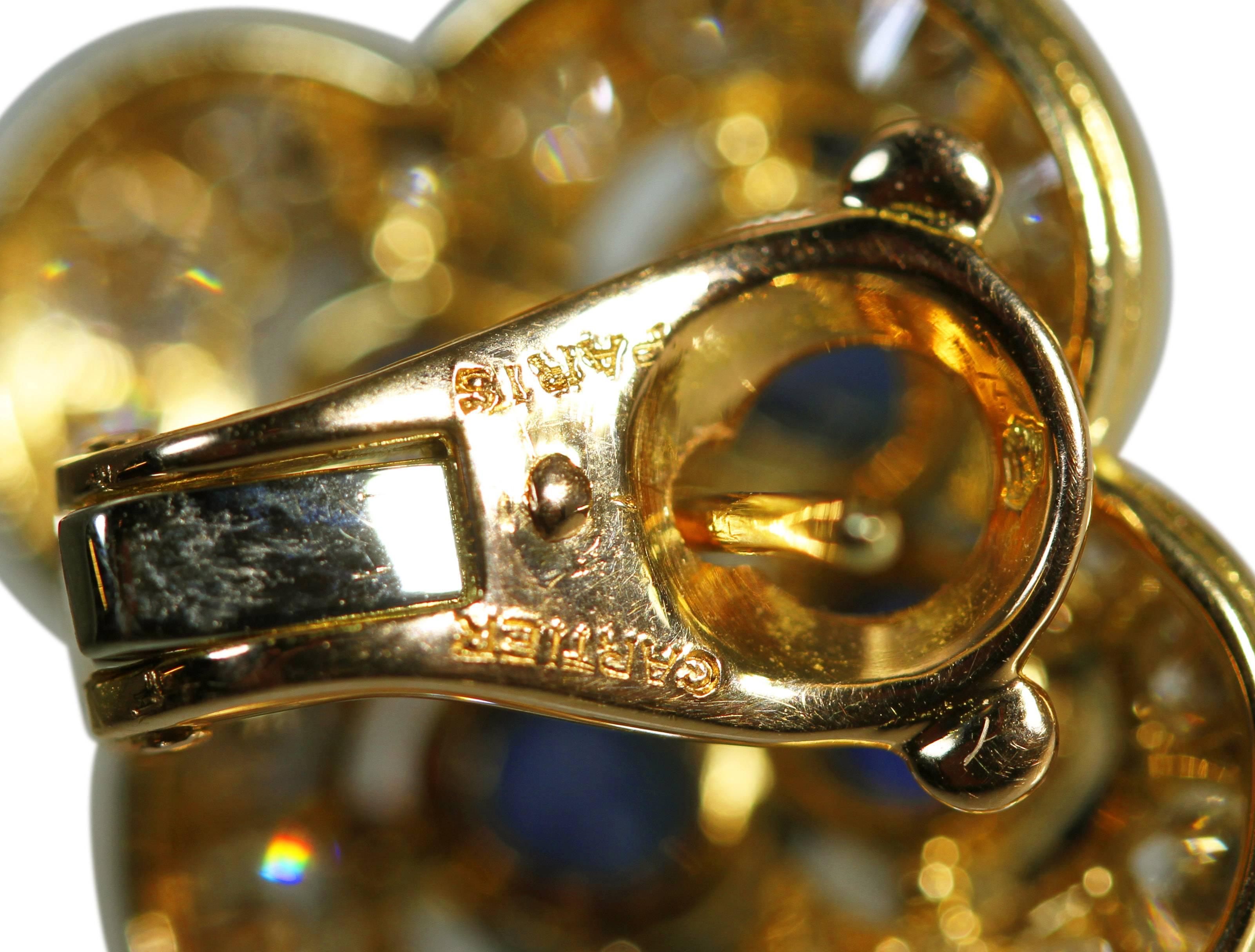 Cartier Sapphire Diamond Gold Earclips In Excellent Condition In Atlanta, GA