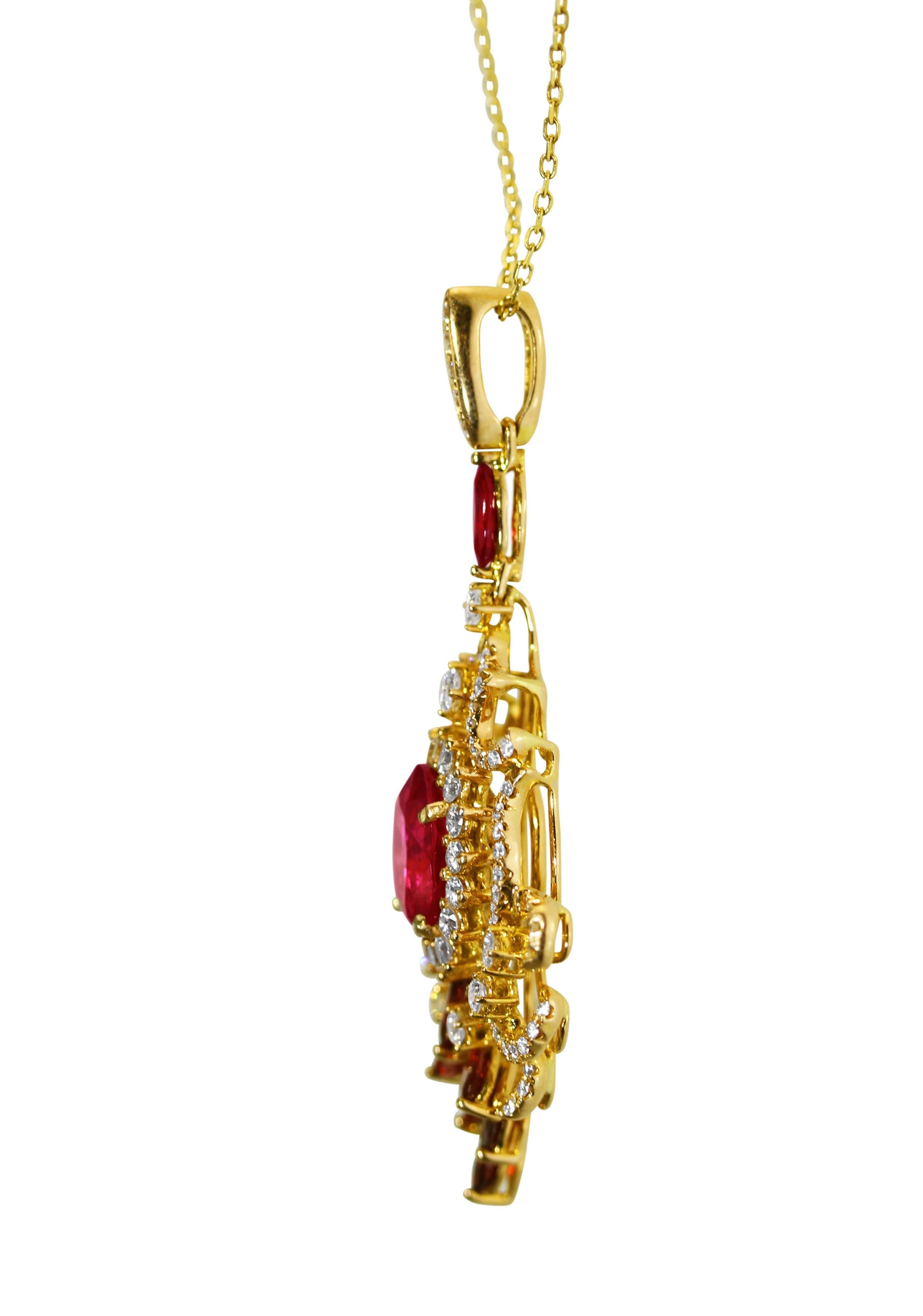 Women's Pink Tourmaline, Ruby and Diamond Pendant Necklace