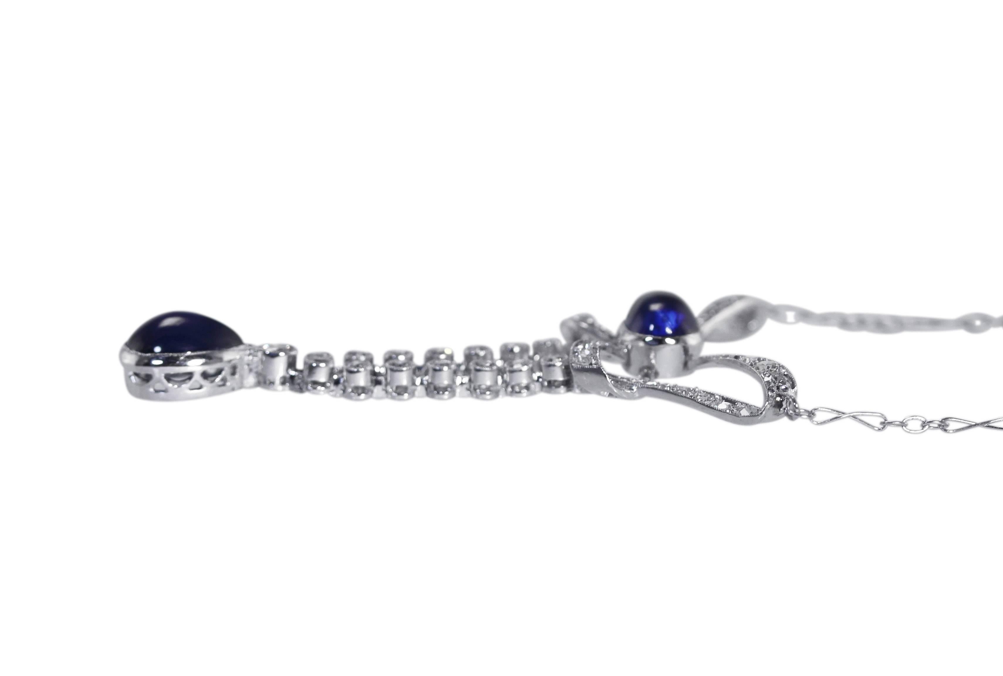 Edwardian Early 20th Century Sapphire, Diamond and Platinum Pendant-Necklace