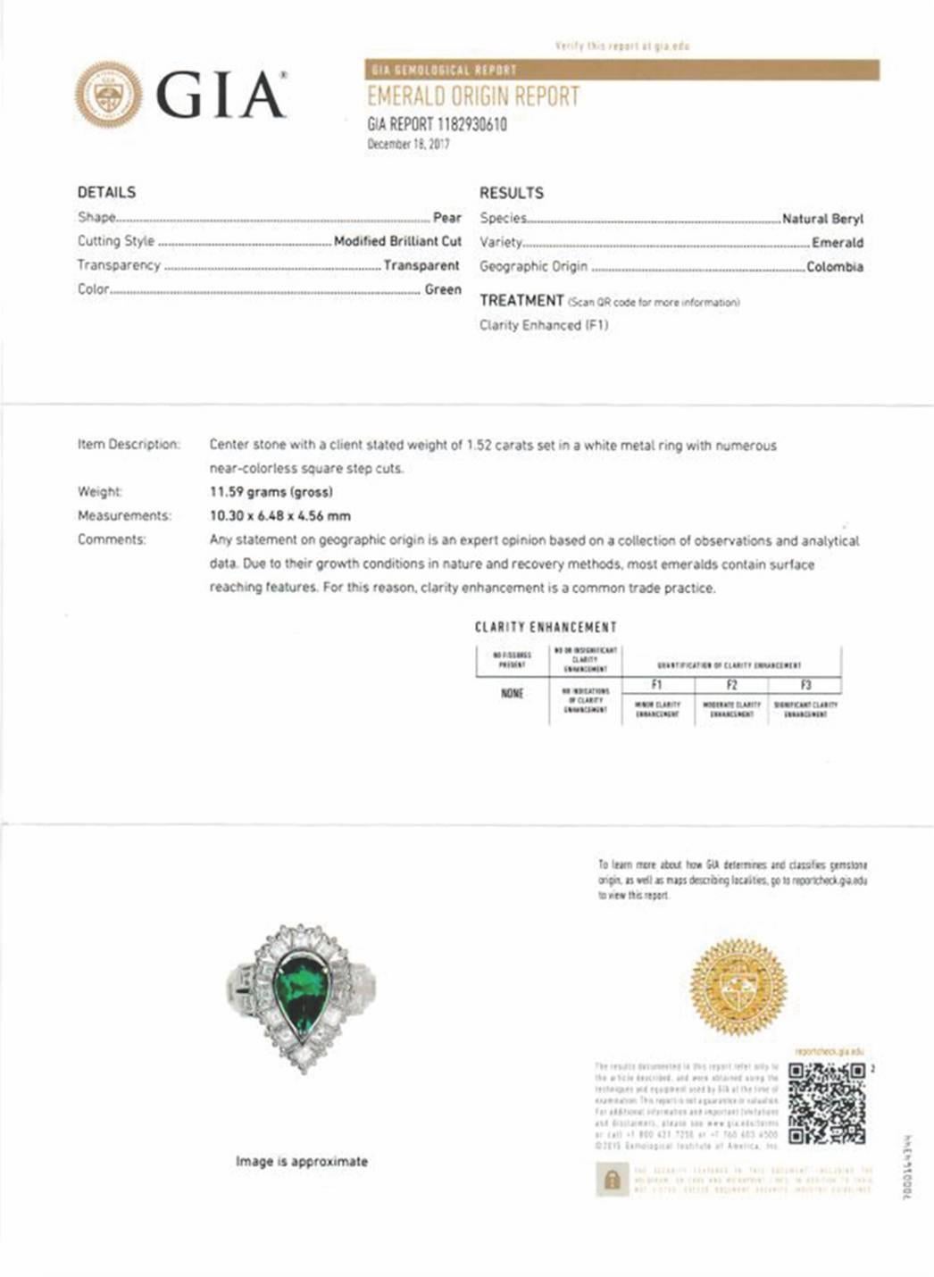 Women's or Men's GIA Certified 1.52 Carat Emerald and Diamond Ring