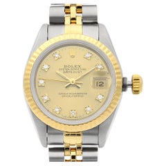 Rolex Datejust 18k Gold Champagner Fabrik Diamant-Zifferblatt Damenuhr 69173